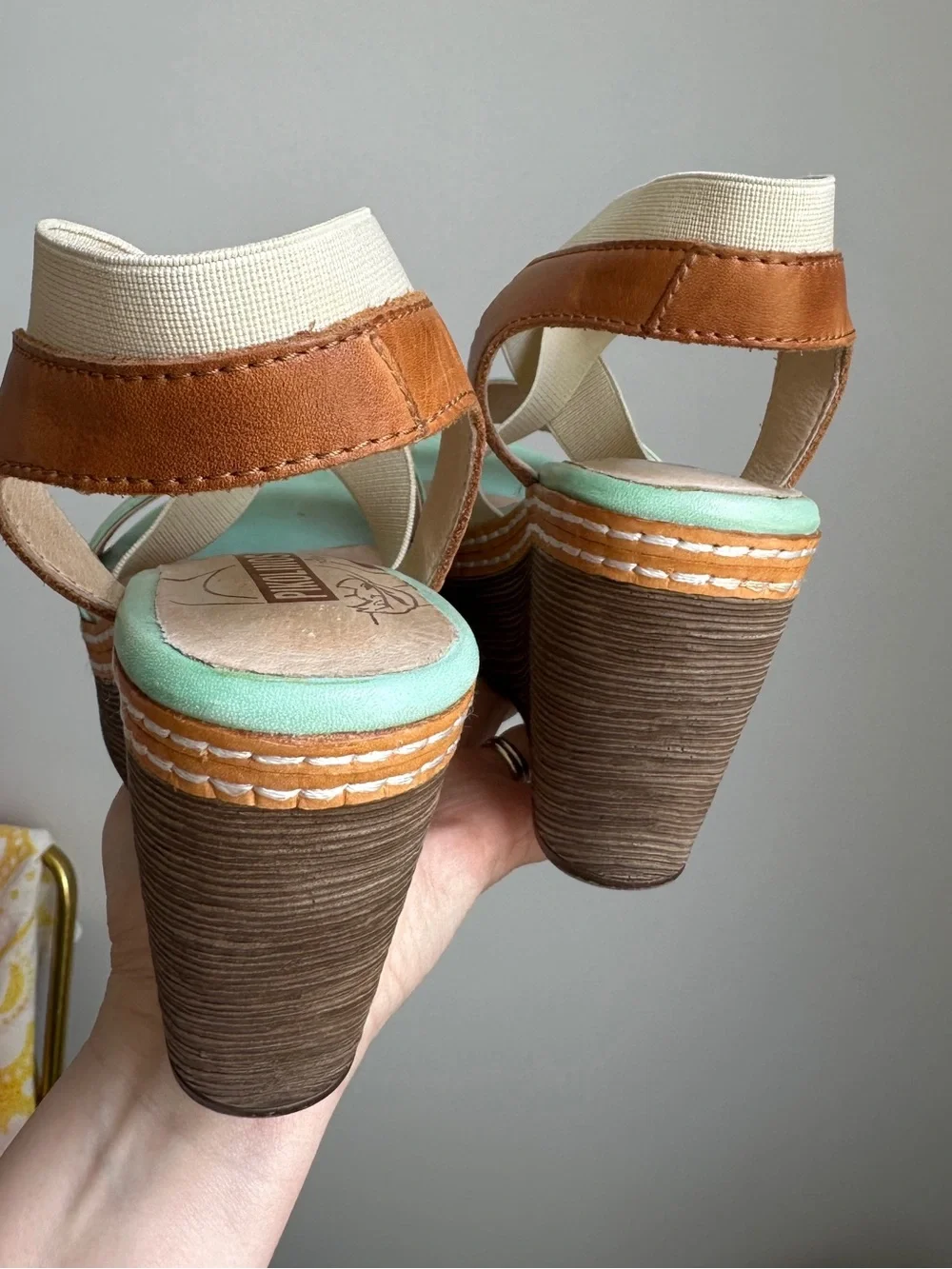 Pikolinos Mint Green Wedge Sandals with Elastic Cross Straps